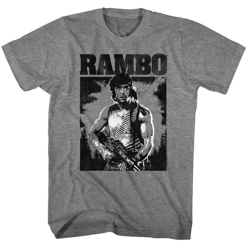 Rambo Black And White Graphite Heather Adult T Shirt